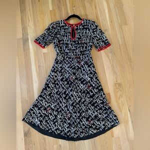 Kate Spade 100% silk love dress. Black, white, red. Size 0.